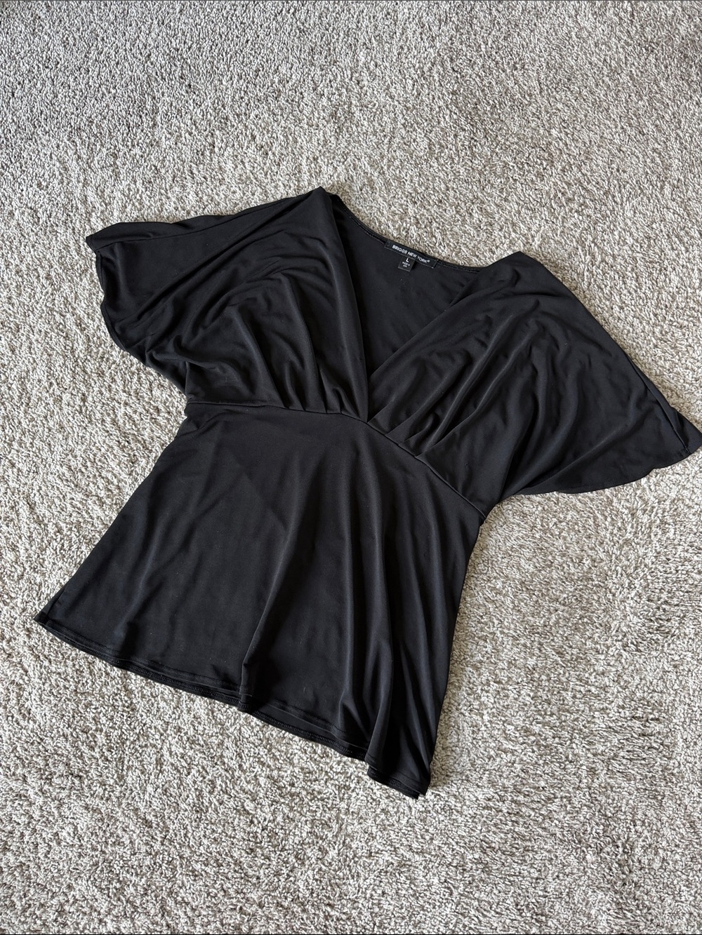 Briggs New York Black V-Neck Top with Subtle Scoop